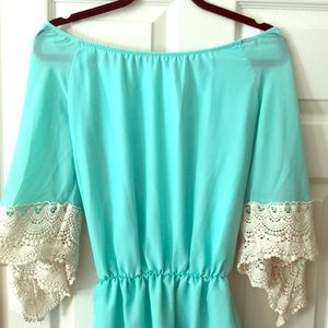 Teal off the shoulder mini dress